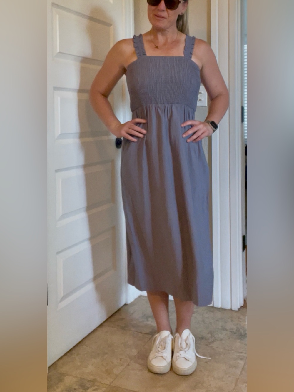 Dusty Purple Smocked Sleeveless Dress sz s like Anthropologie reformation NSR